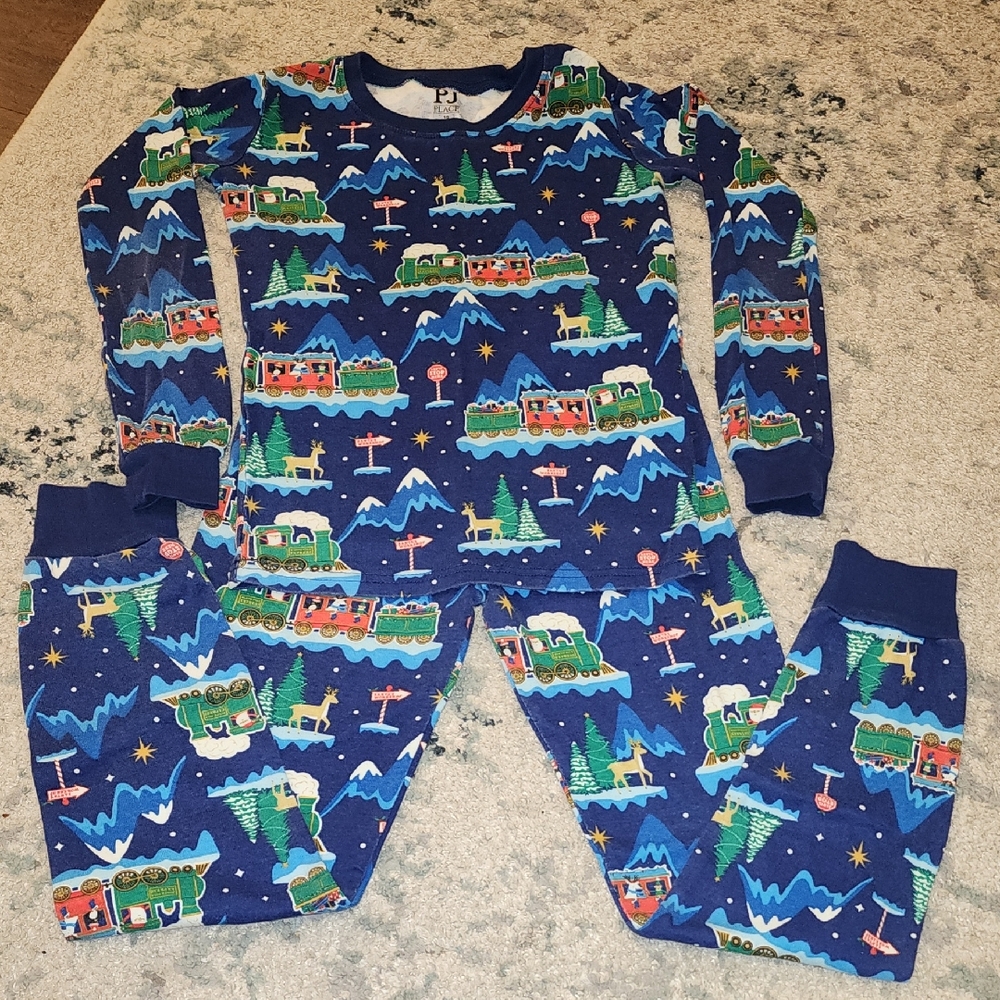 The Childrens Place Kids Train Pajama Set - Blue and Green